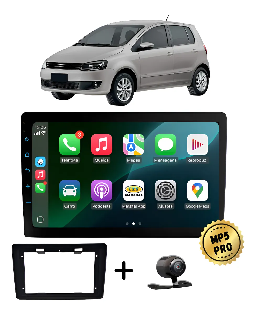 Kit Multimidia Mp5 Pro+ 9'' Flutuante Vw Fox G2 2010/2012 Preto