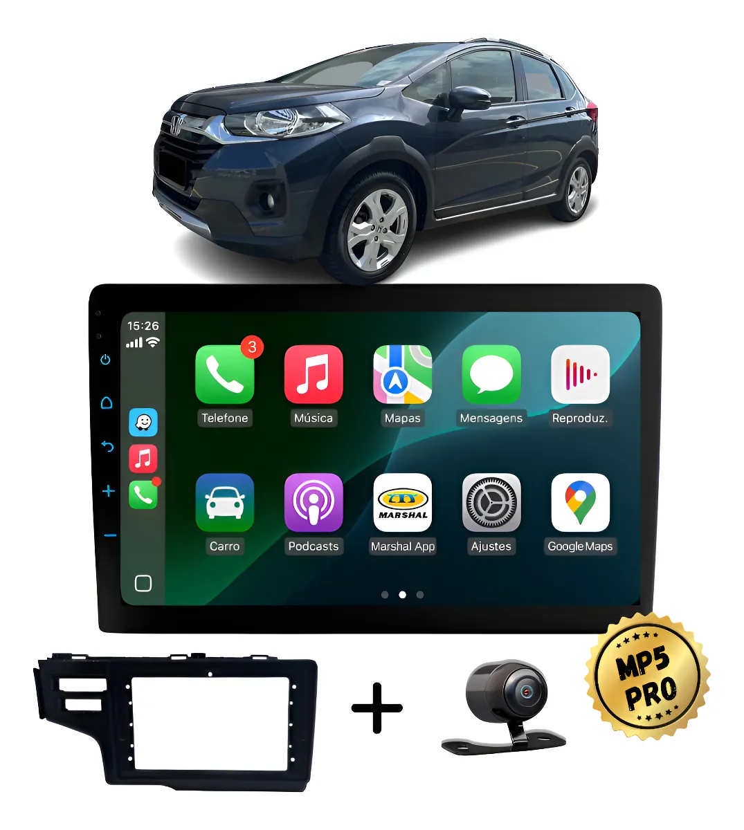 Kit Multimidia Mp5 Pro+ 9'' Honda Wr-v 2017/2022 Preto