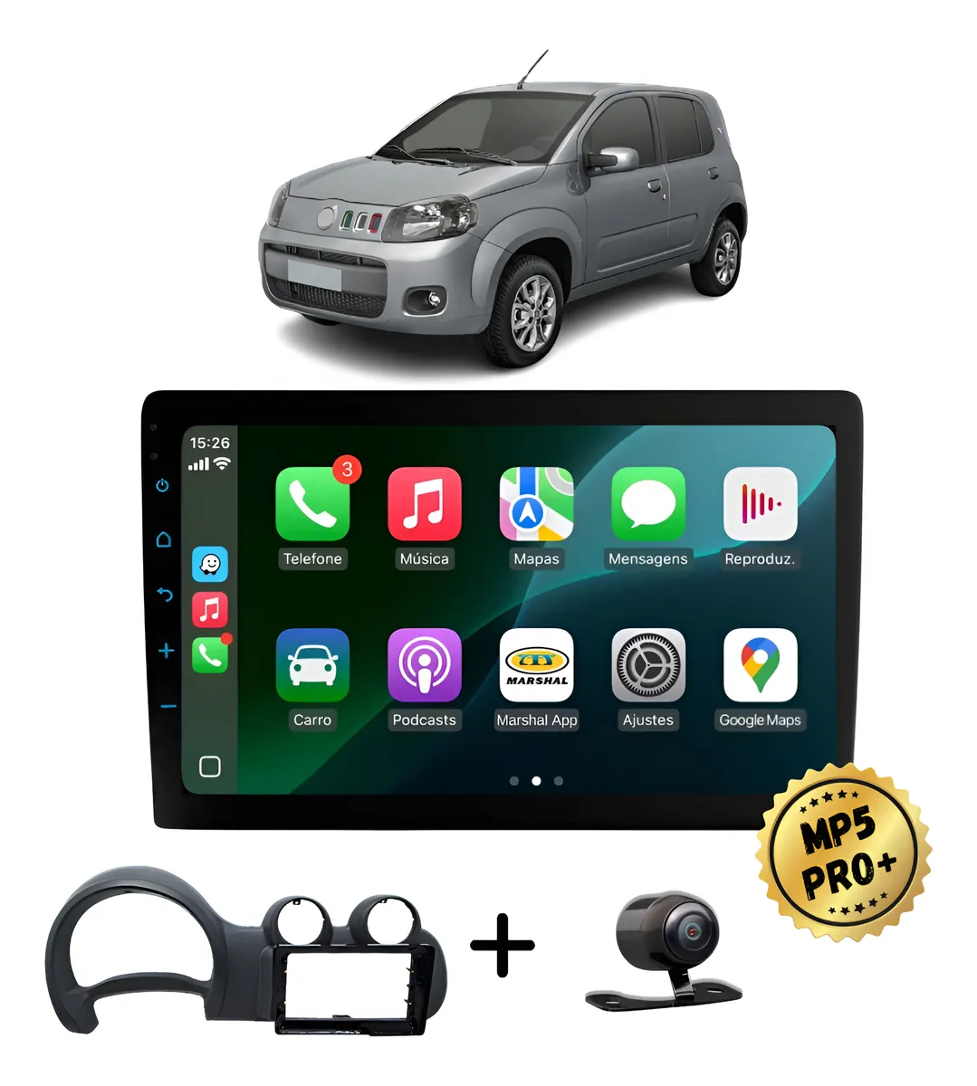 Kit Multimidia Mp5 Pro+ 9  Fiat Uno Vivace 2010 2011 À 2016