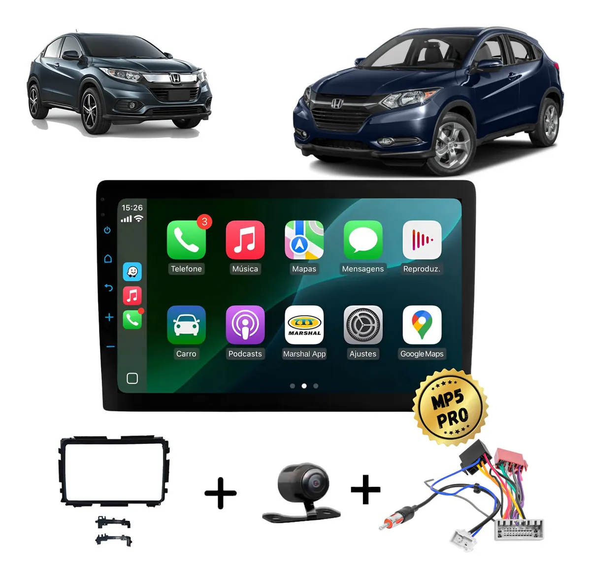 Kit Multimidia Mp5 Pro+ 9'' Honda Hrv 2015/2021 Black Piano