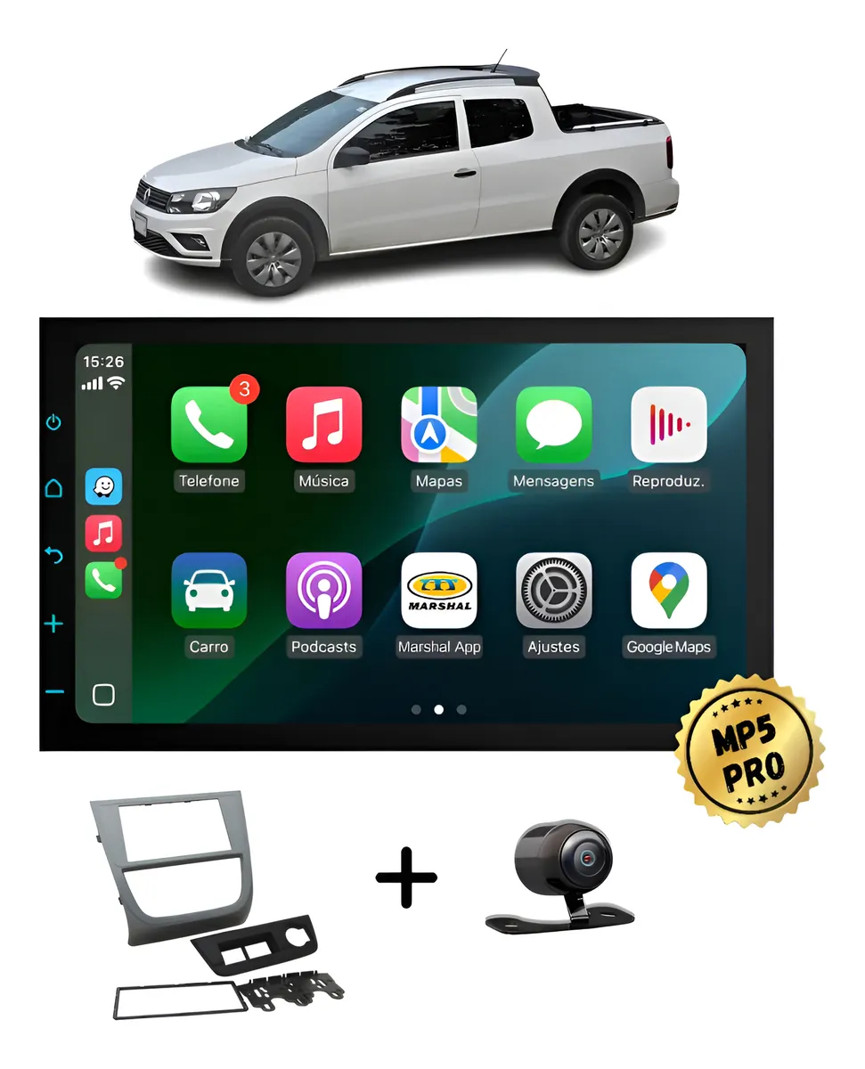 Kit Multimidia Mp5 Pro+ 7' Vw Saveiro Cross G5 2010 À 2013