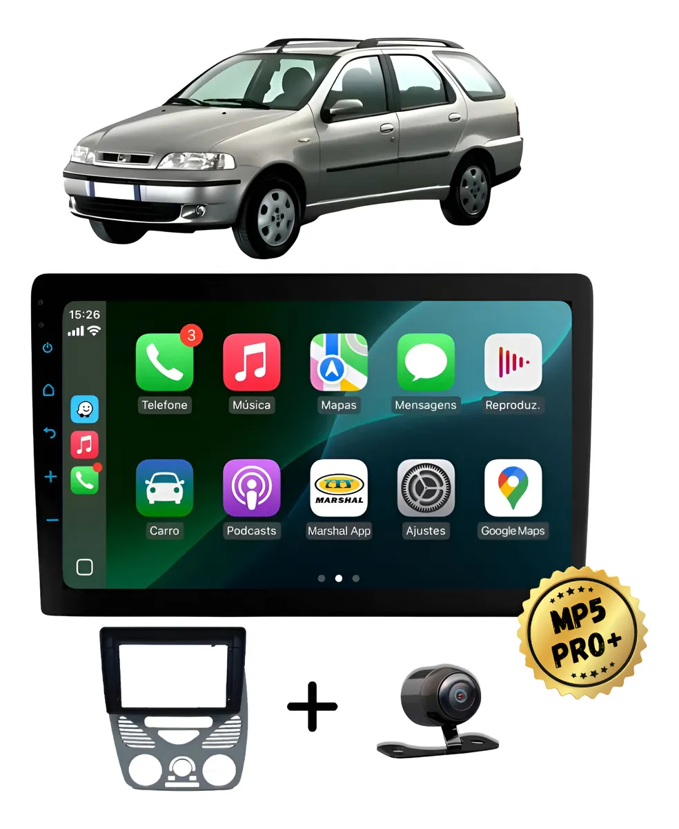 Kit Multimidia Mp5 Pro+ 9' Palio Weekend G2 2002/2014 Com Ar