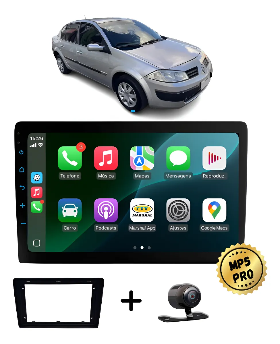 Kit Multimidia Mp5 Pro+ 9' Megane Sedan Grand Tour 2007/2013 Preto