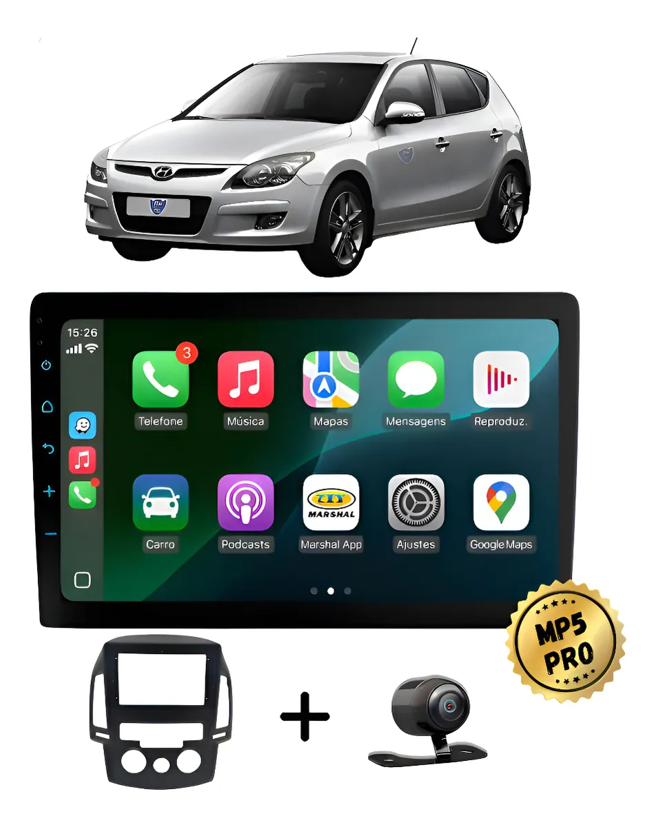 Kit Multimidia Mp5 Pro+ 9'' Hyundai I30 2009/2012 Ar Analóg. Preto