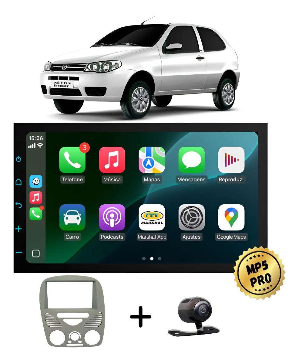 Kit Multimidia Mp5 Pro+ 7  Fiat Palio G2 2002/2014 Com Ar Preto
