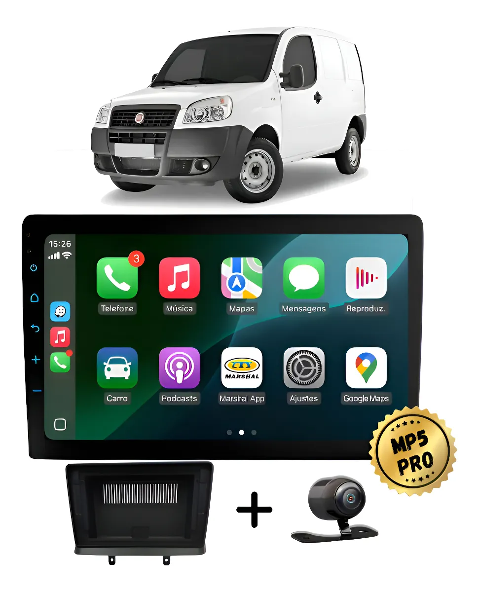 Kit Multimidia Mp5 Pro+ 9'' Fiat Doblo 2001/2021 Preto 5965
