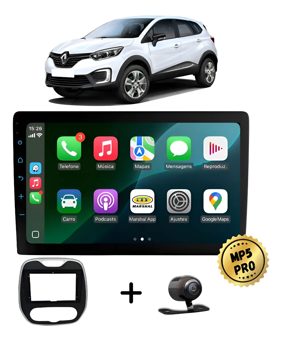Kit Multimidia Mp5 Pro+ 9'' Renault Captur 17/21 - Ar Analóg