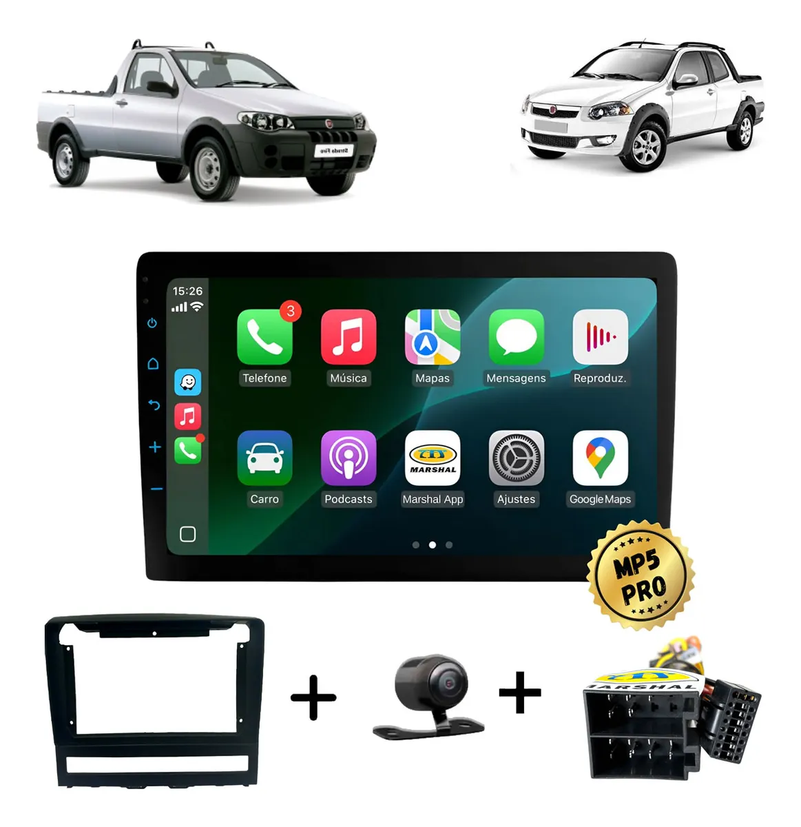 Kit Multimidia Mp5 Pro+ 9'' Fiat Strada 2008/2012