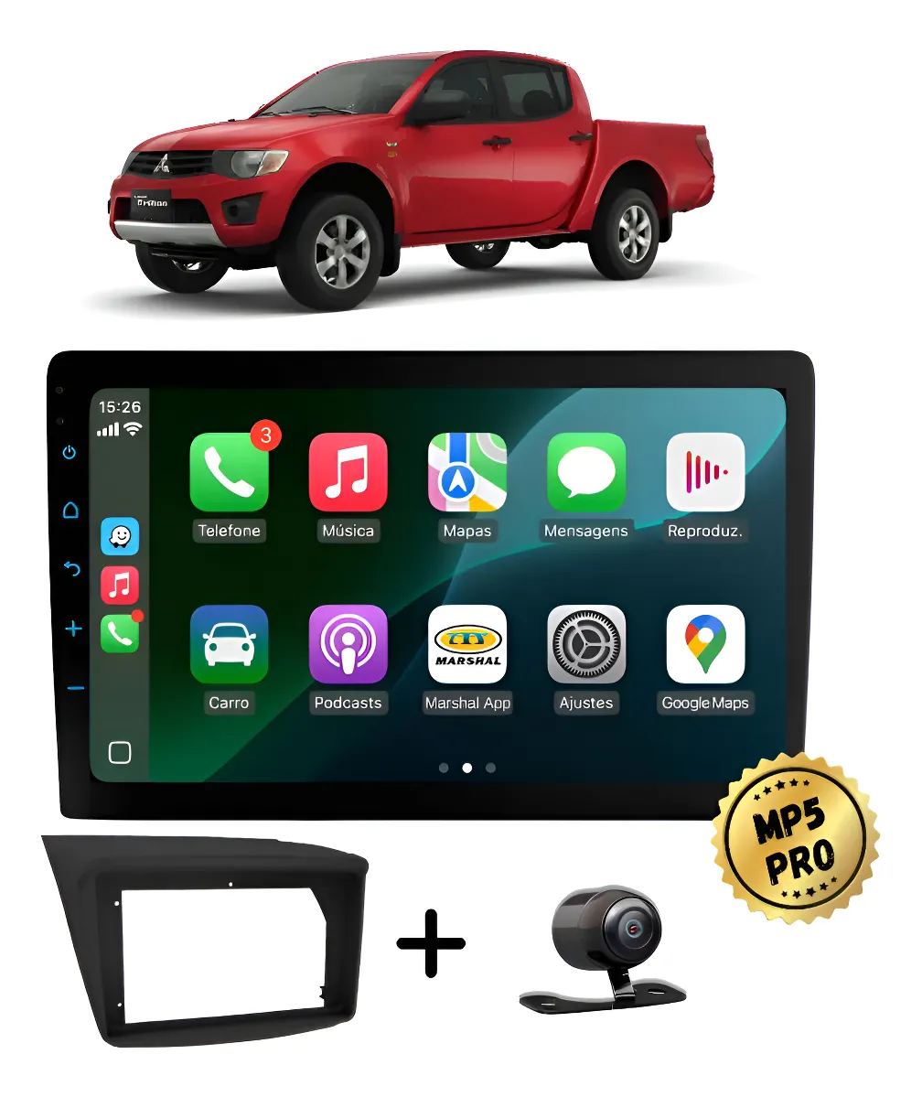Kit Multimidia Mp5 Pro+ 9'' Mitsubishi L200 Triton 2009/2018 Preto