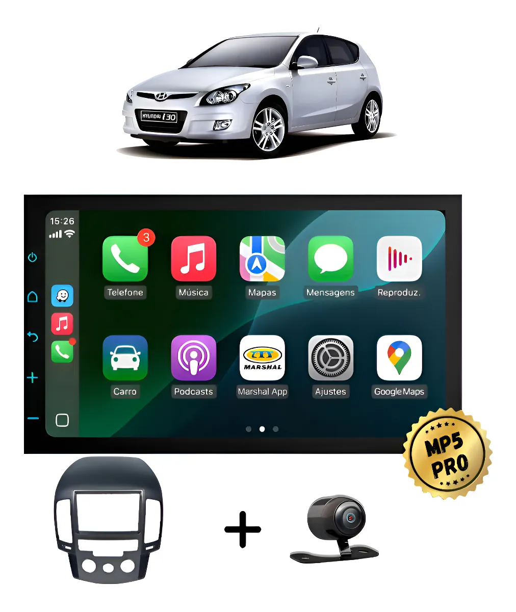 Kit Multimidia Mp5 Pro+ 7 Hyundai I30 2009/2012 Ar Analogico Preto