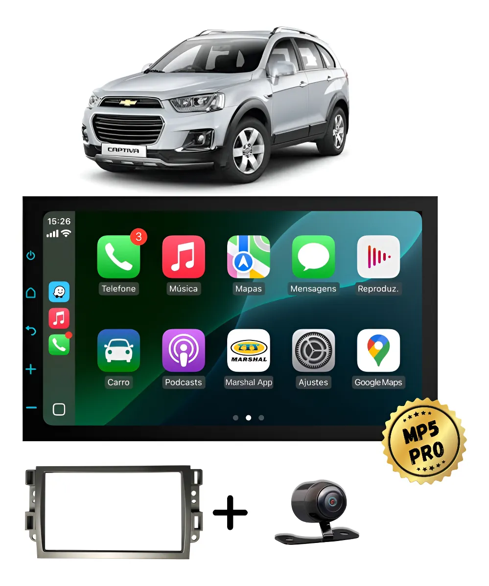 Kit Multimidia Mp5 Pro+ 7' Captiva 2008 2009 2010 Até 2015 Preto
