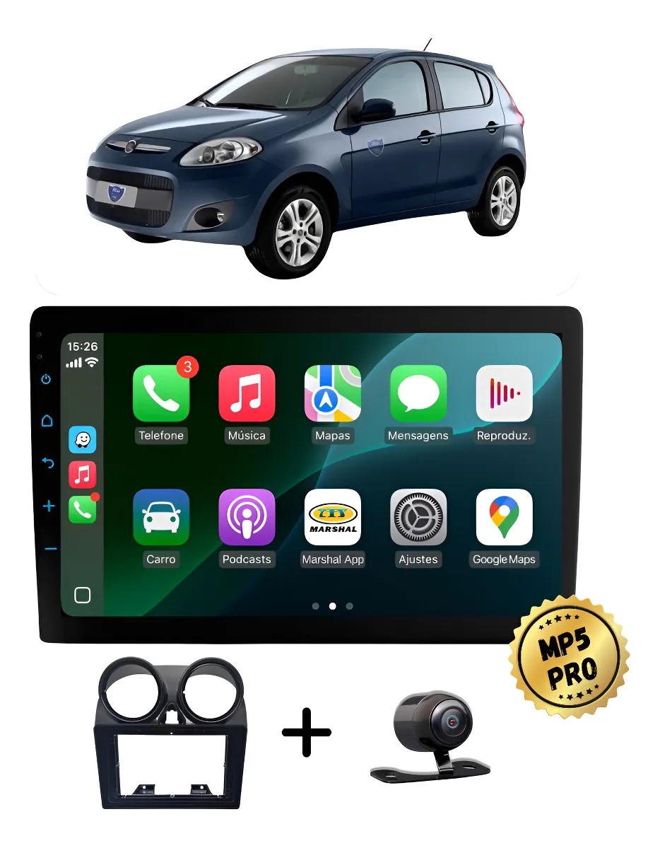 Kit Multimidia Mp5 Pro+ 9'' Novo Palio Attractive 2012/2017 Black Piano
