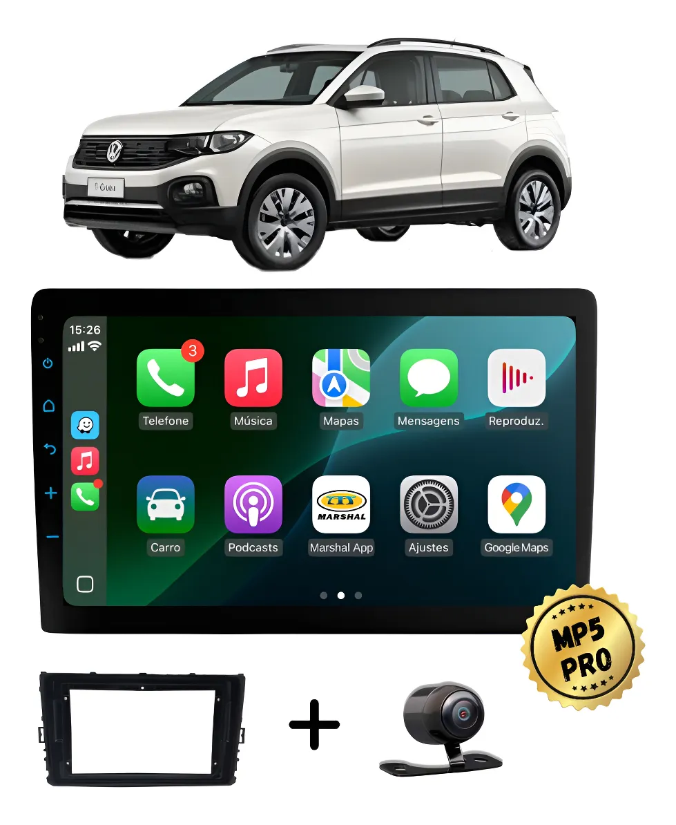 Kit Multimidia Mp5 Pro+ 9' T Cross 2019 2020 2021 2022 Acima Black Piano