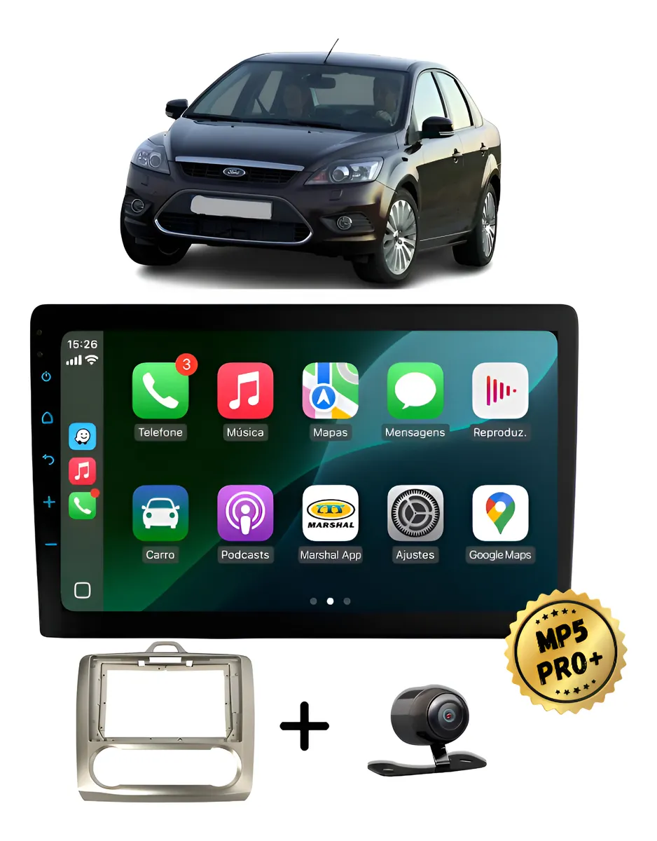 Kit Multimidia Mp5 Pro+ 9' Ford Focus Ar Digital 2009 À 2013 Prata