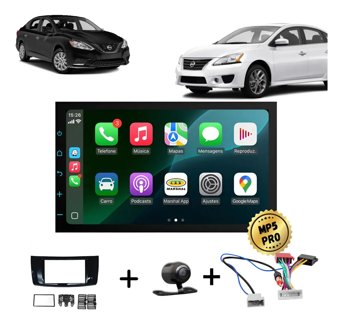 Kit Multimidia Mp5 Pro+ 7' Sentra G7 2014 À 2020 C/ Chicote Black Piano
