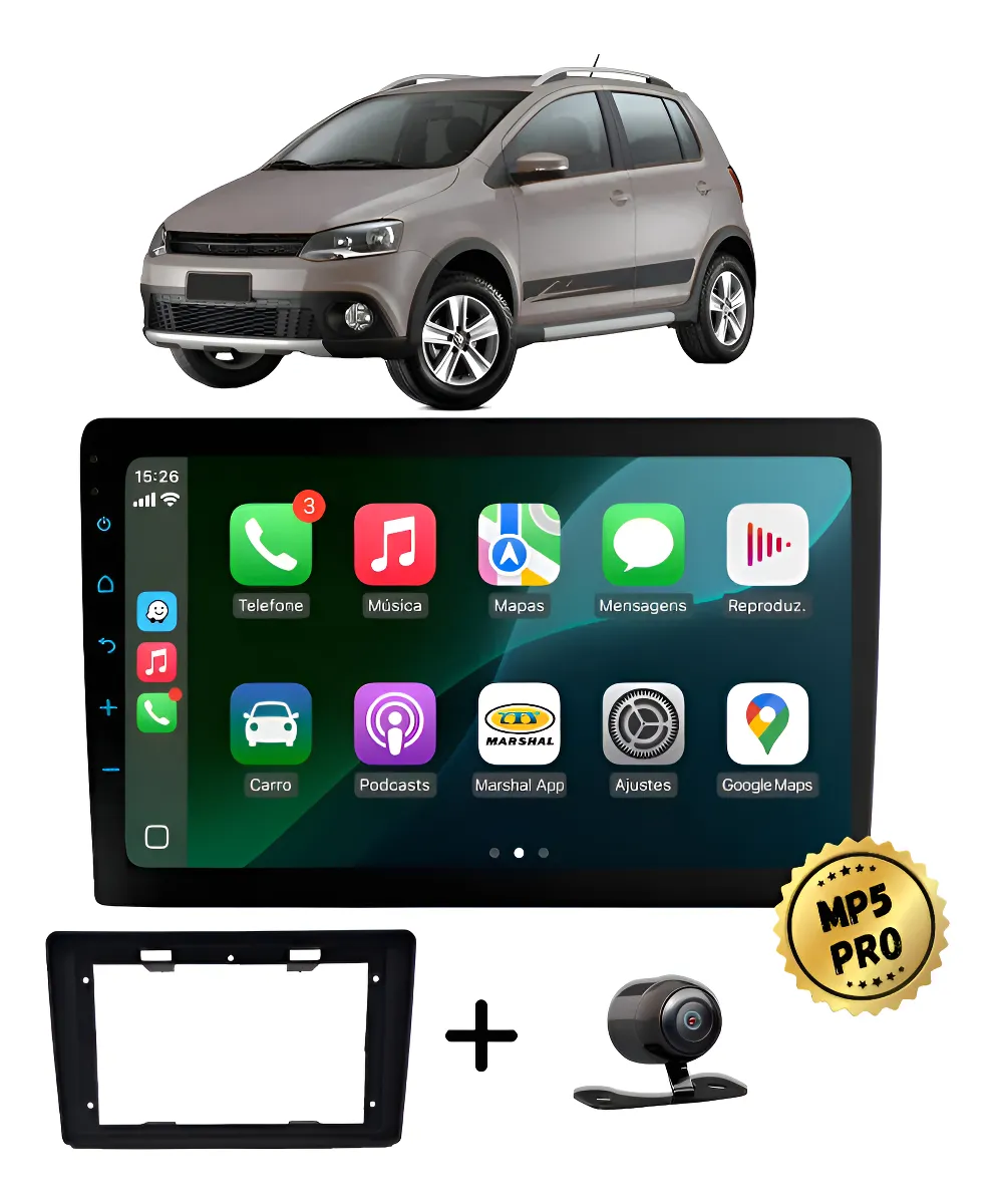Kit Multimidia Mp5 Pro+ 9'' Flutuante Vw Crossfox 2010/2013 Preto