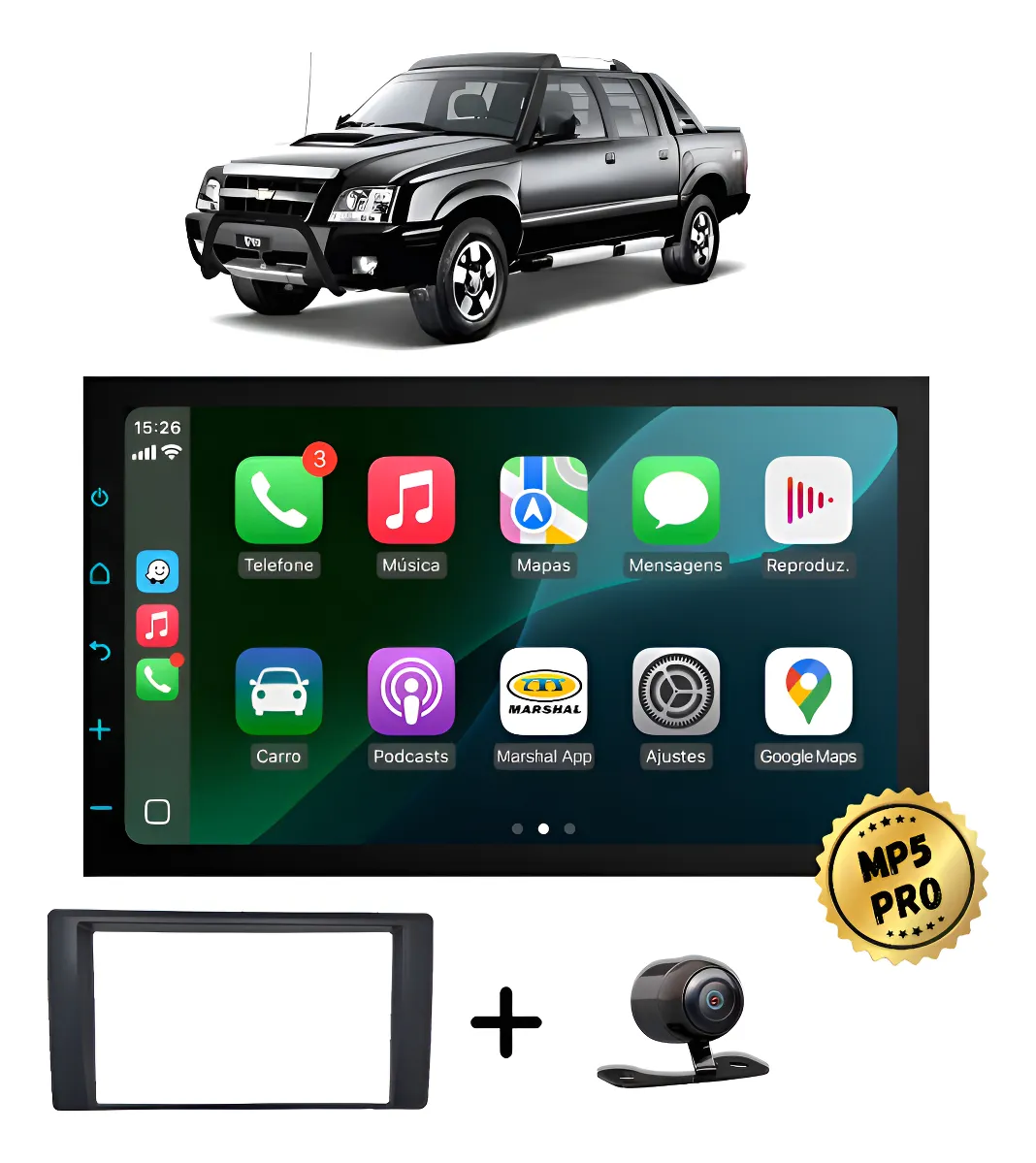 Kit Multimidia Mp5 Pro+ 7' S10 Pitbull E Blazer 2001 À 2011 Preto