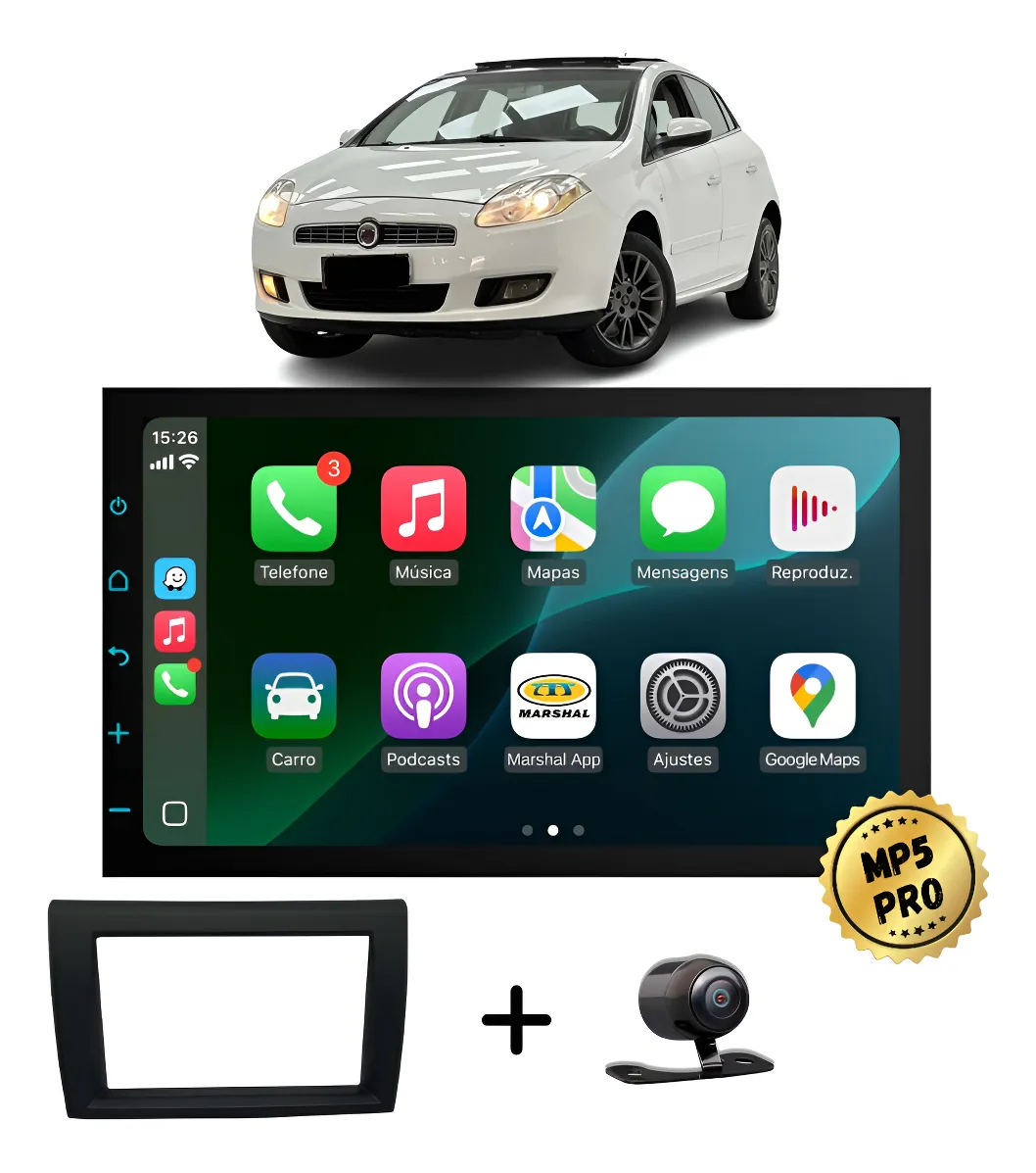 Kit Multimidia Mp5 Pro+ 7 Fiat Bravo 2010 2011 2012 Até 2016 Preto