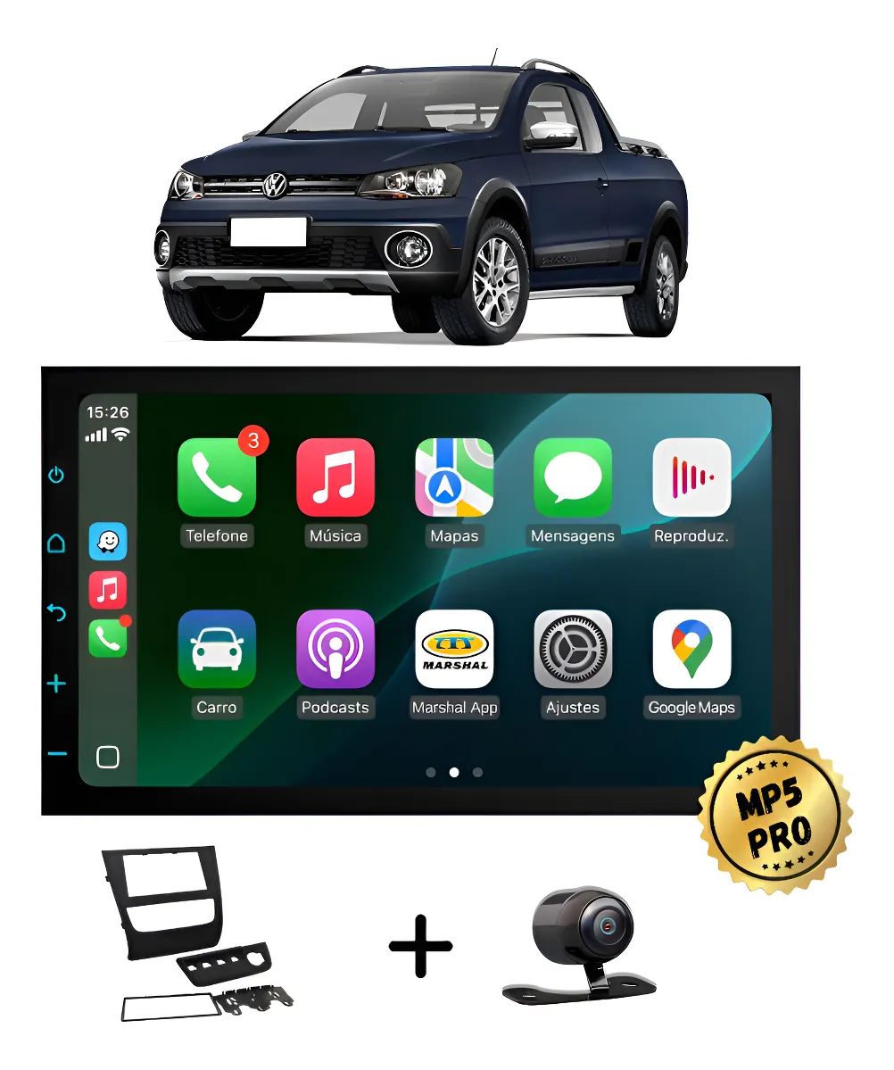 Kit Multimidia Mp5 Pro+ 7' Saveiro G6 2014 2015 2016 Preta