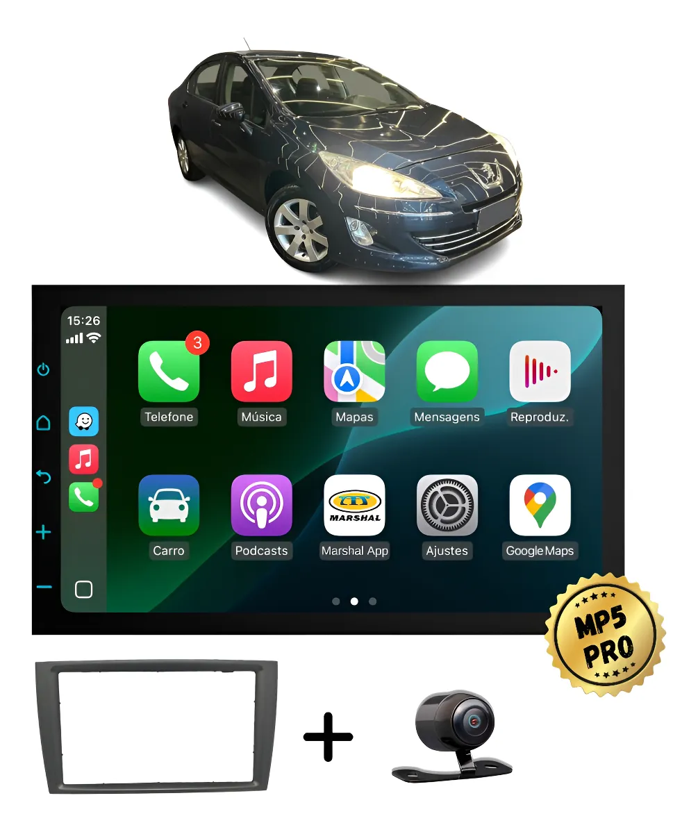 Kit Multimidia Mp5 Pro+ 7' Peugeot 408 2010 2011 2012 À 2014 Preta
