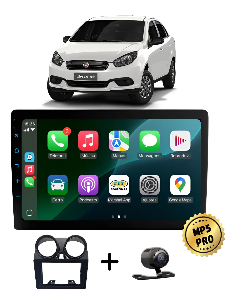 Kit Multimidia Mp5 Pro+ 9' Fiat Grand Siena 2021 Preto
