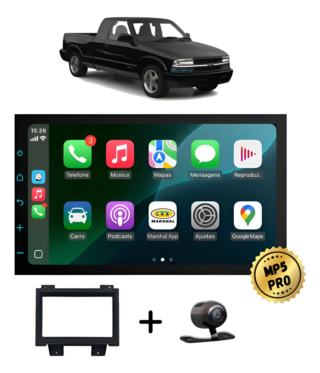 Kit Multimidia Mp5 Pro+ 7' Chevrolet S10 Blazer 1995 À 2000 Preto