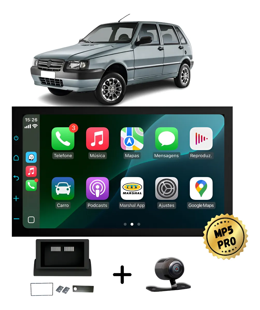 Kit Multimidia Mp5 Pro+ 7' Uno Mille 1994 1995 1996 Até 2013 Preto