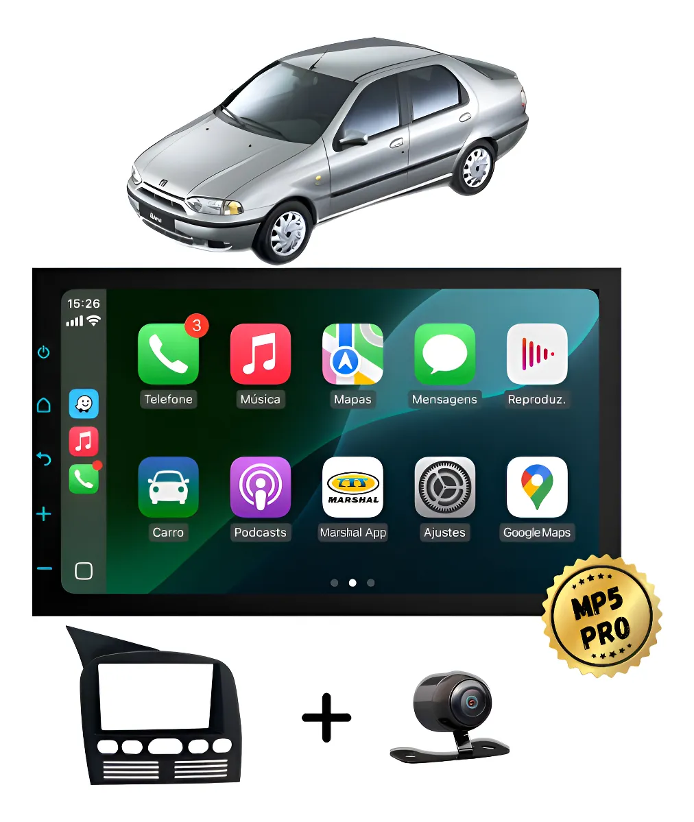 Kit Multimidia Mp5 Pro+ 7 Fiat Siena 1996 1997 1998 Até 2003 Preto