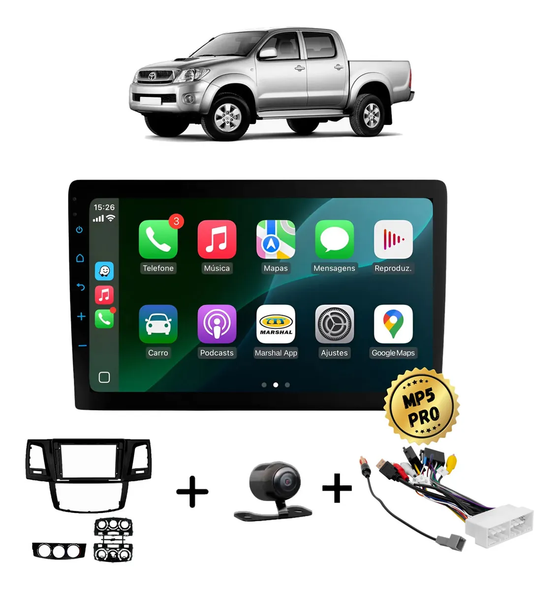 Kit Multimidia Mp5 Pro+ 9' Hilux 06/15 Analogico, C/ Chicote Black Piano