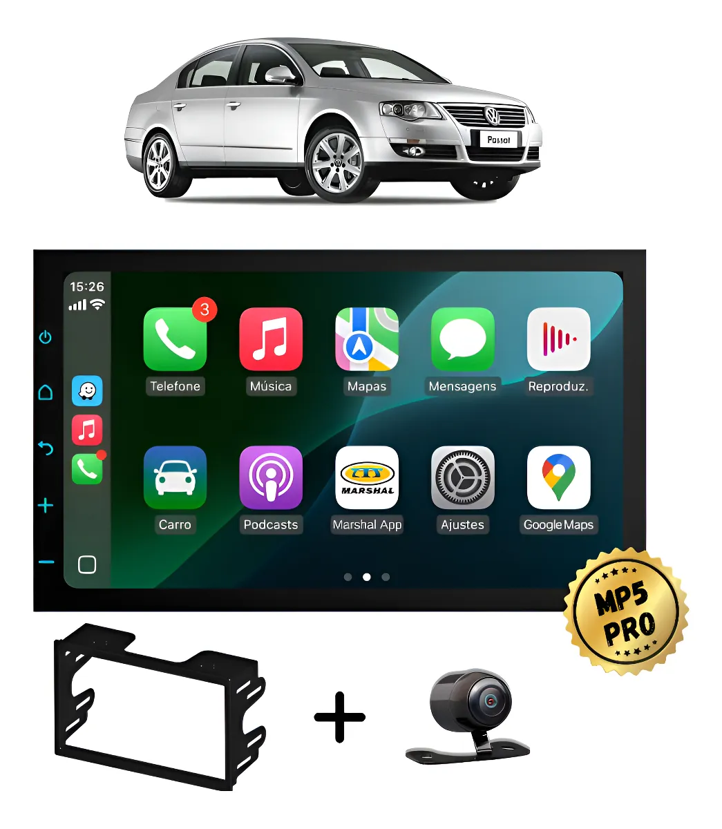 Kit Multimidia Mp5 Pro+ 7  Passat 1995 1996 1997 1998 À 2007 Preto