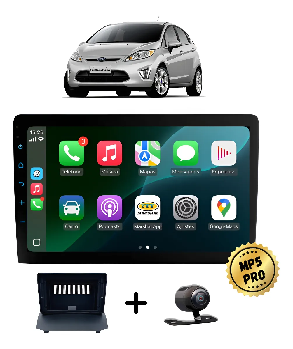 Kit Multimidia Mp5 Pro+ 9' New Fiesta Hatch 2012 Mexicano Preto