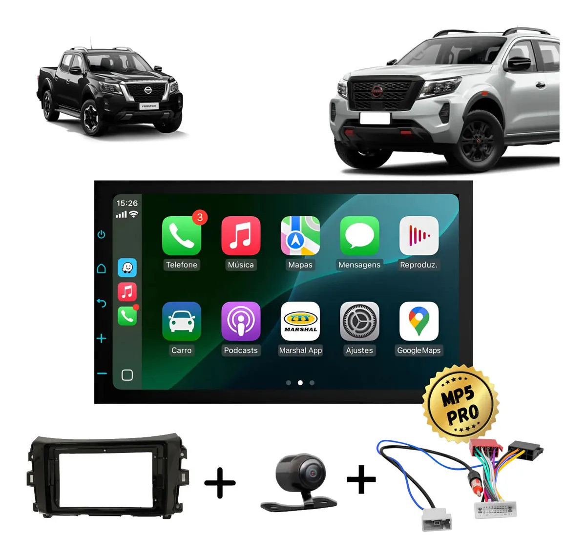 Kit Multimidia Mp5 Pro+ 7' Frontier 2017 Acima, C/ Chicote Preta