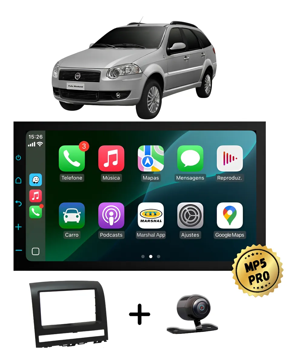 Kit Multimidia Mp5 Pro+ 7  Fiat Palio Weekend 2008/2012 Preto