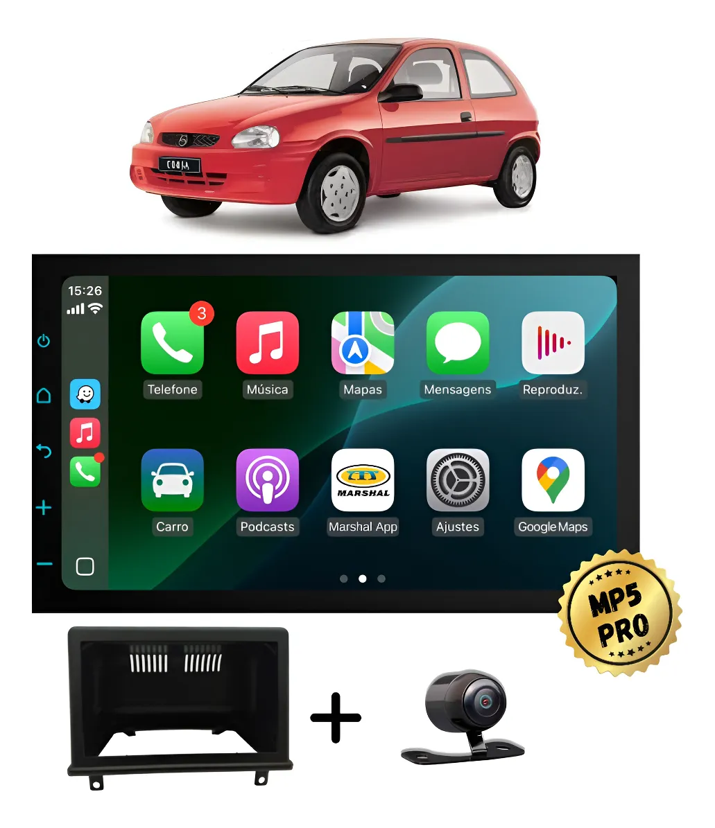 Kit Multimidia Mp5 Pro+ 7'' Chevrolet Corsa G1 Hatch 94/03 Preto