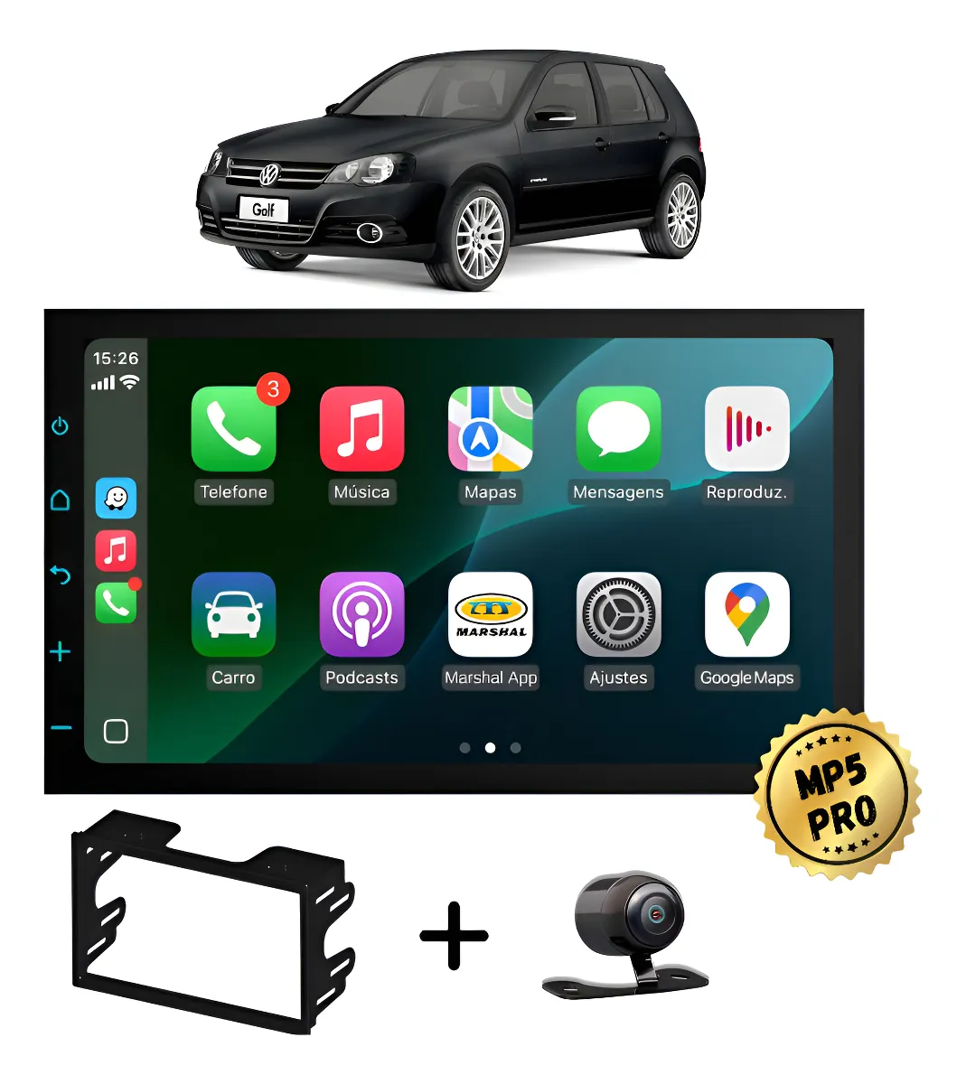 Kit Multimidia Mp5 Pro+ 7'' Para Golf 2004 A 2013 Preto