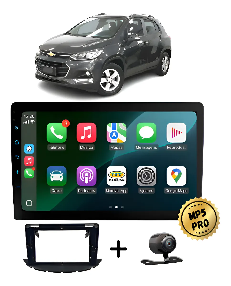 Kit Multimidia Mp5 Pro+ 9  Chevrolet Tracker 2017 2018 2019 Black Piano 6018