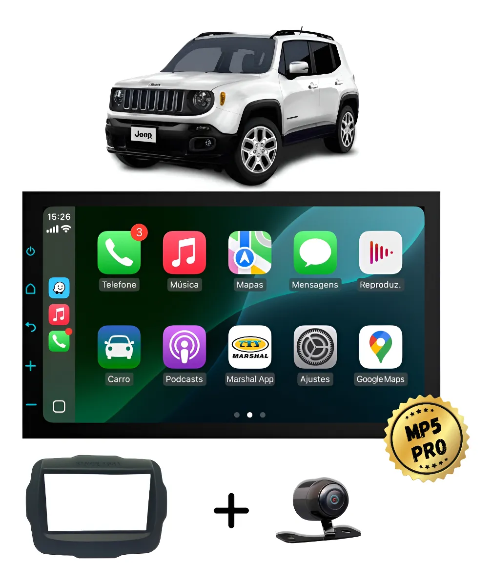Kit Multimidia Mp5 Pro+ 7 Jeep Renegade 2015 2016 2017 Acima Preta