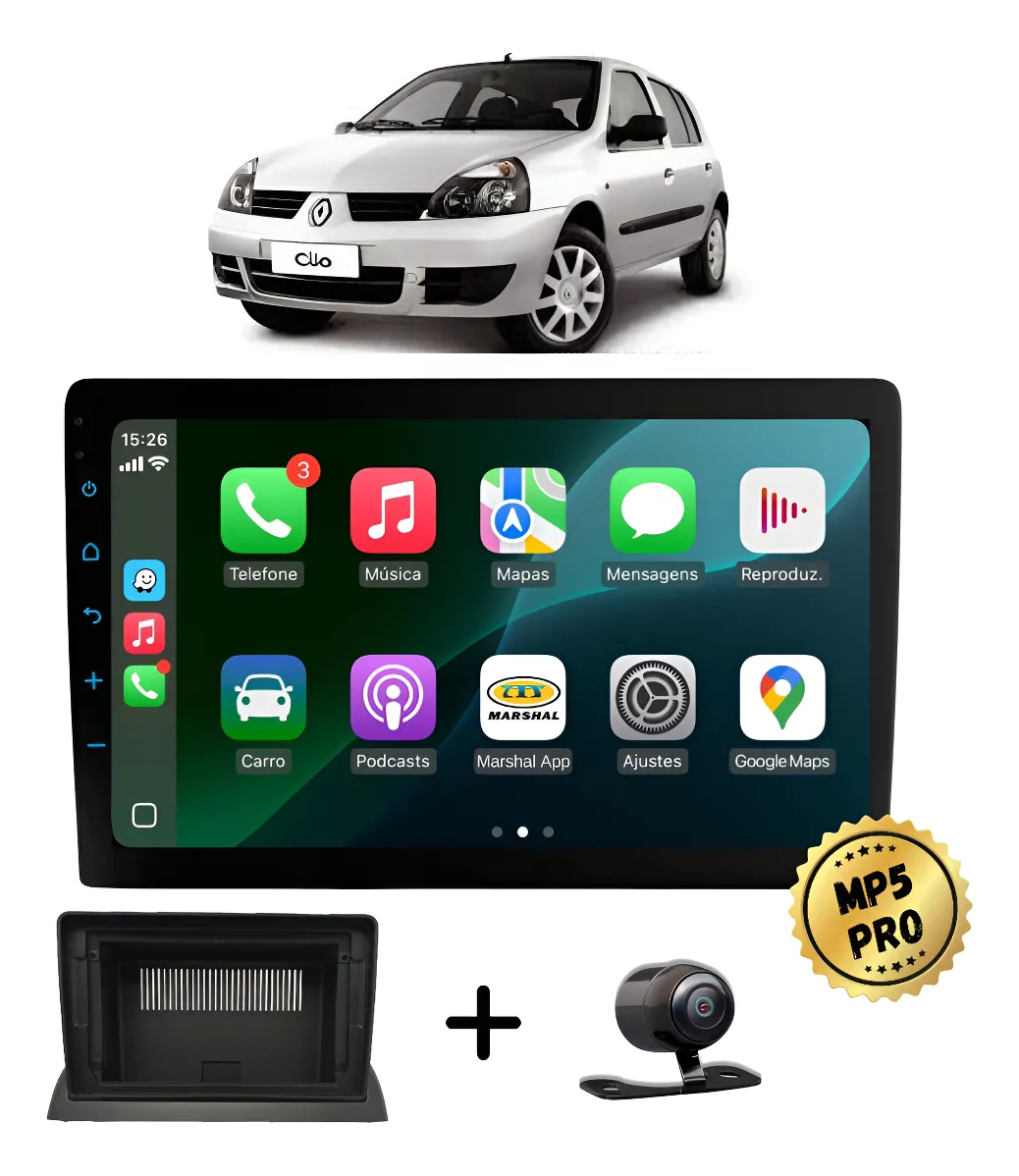 Kit Multimidia Mp5 Pro+ 9'' Renault Clio G2 1998/2005 Preto