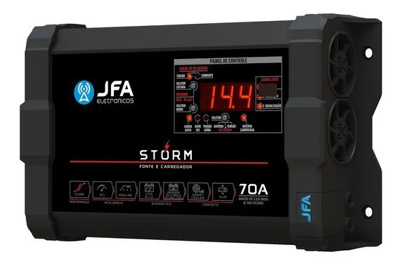 Fonte Automotiva JFA Storm 70A 1500W Carregador Preto para Baterias