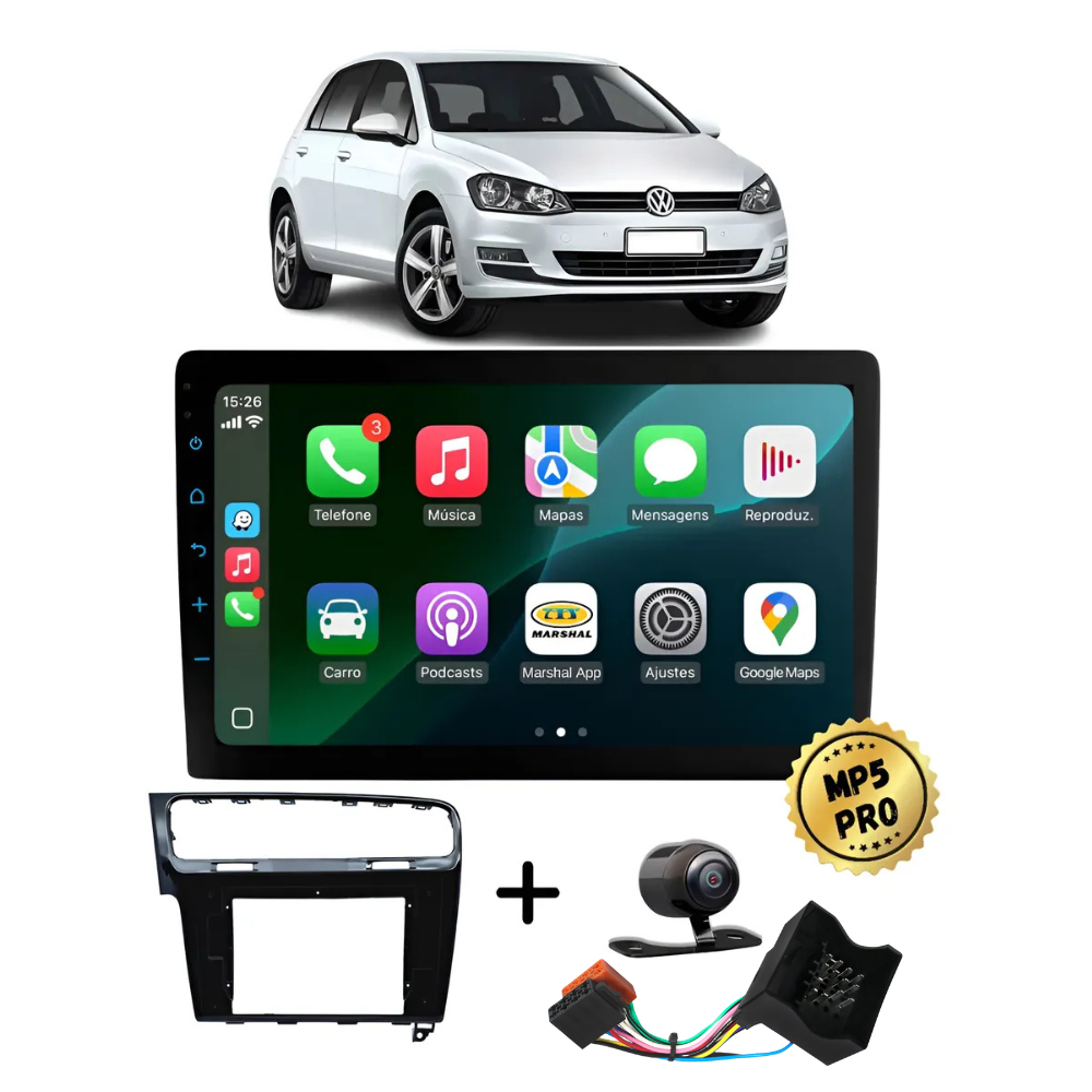 Kit Multimidia Mp5 Pro+ 9'' Vw Golf Mk7 E Mk7.5 2014/2020 c/ Chicote