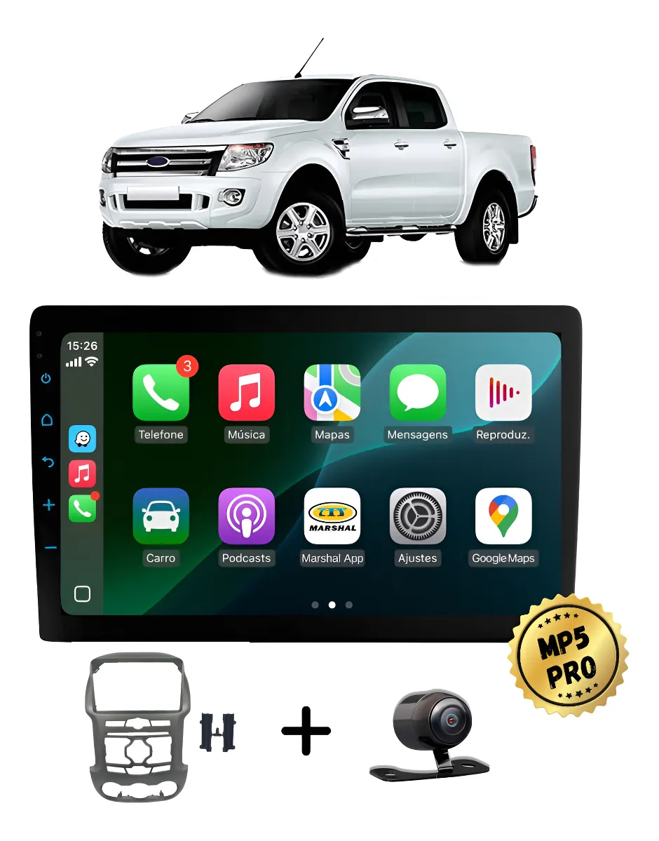 Kit Multimidia Mp5 Pro+ 9'' Ford Ranger 2012 À 2016 Preto