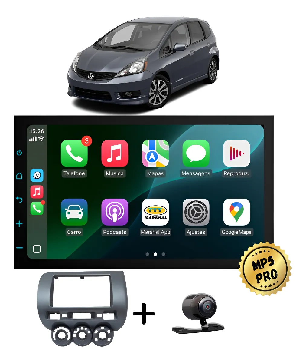Kit Multimidia Mp5 Pro+ 7  Honda Fit G1 2004/2008