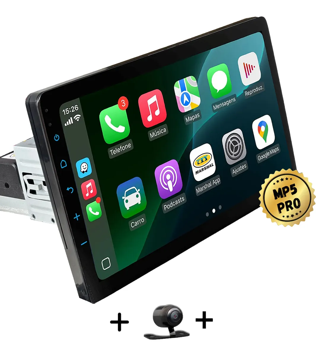 Multimidia 1 Din Mp5 Pro+ 9'' Carplay Android Auto C/ Câmera 1 Din