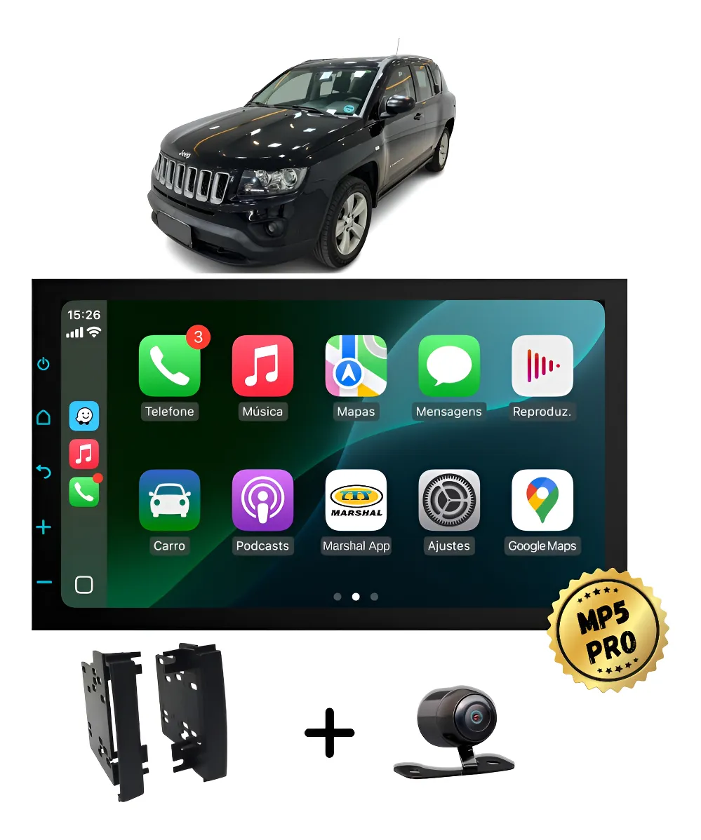 Kit Multimidia Mp5 Pro+ 7  Jeep Compass 2010 2011 Até 2015 Preta