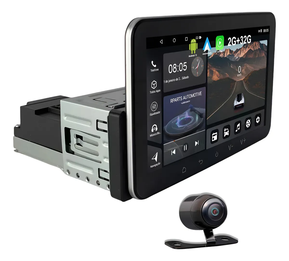 Multimidia 7'' 1 Din C/ Android Auto Carplay Gps 2gb 32gb