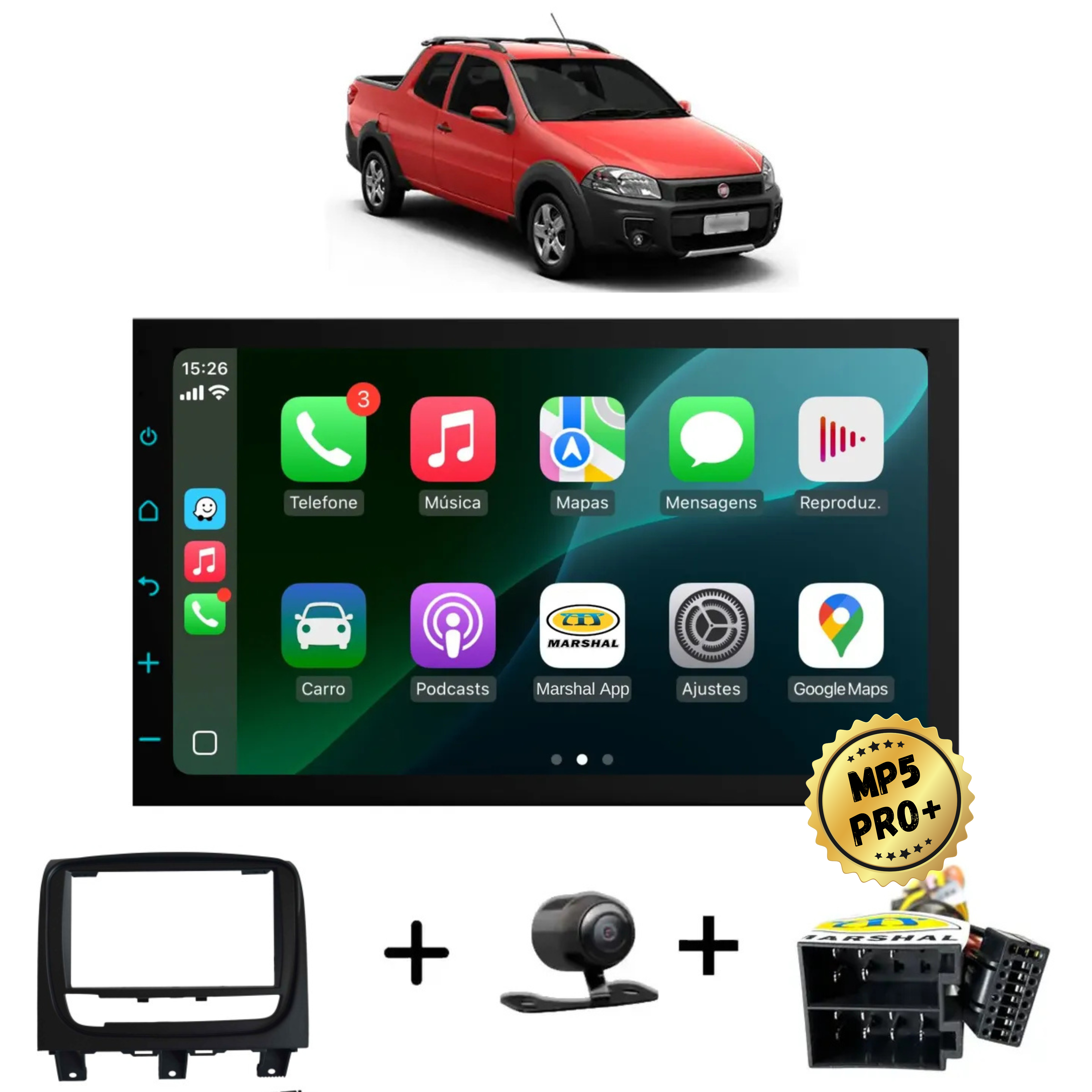 Kit Multimidia Mp5 Pro+ 7" Fiat Strada 2013/2019